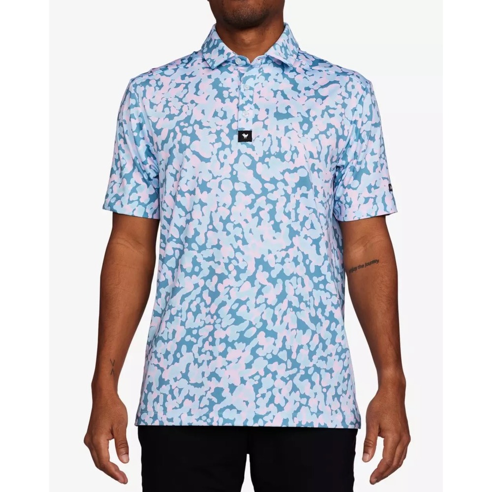 Bad Birdie Air Drop Performance Polo Mens 2XL Blue Pink Golfcore PGA Activewear